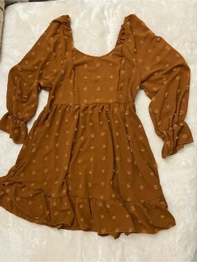 Shein Rust Brown Ruffle Hem Mini Dress size 2X NWOT